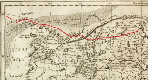 Our 'Johann-Grueber' route on Kircher's map of China. 
