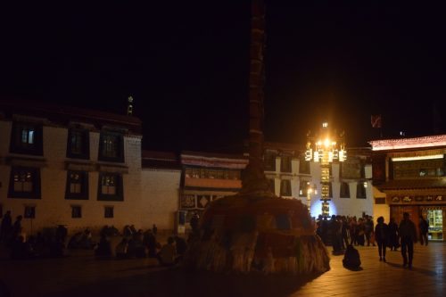 Prayer flags and old pilgrim