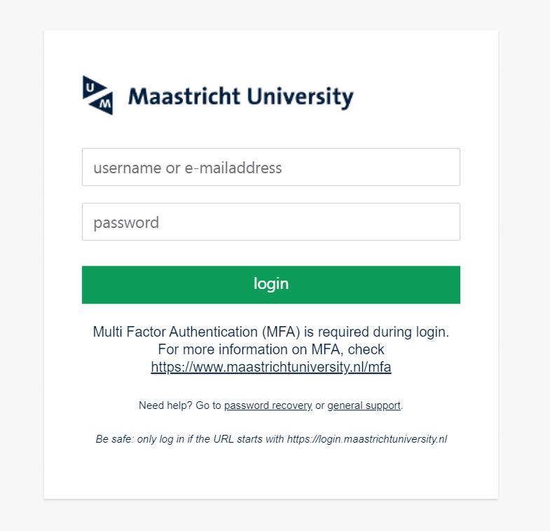 You will see the log-in screen from Maastricht University with username and password.