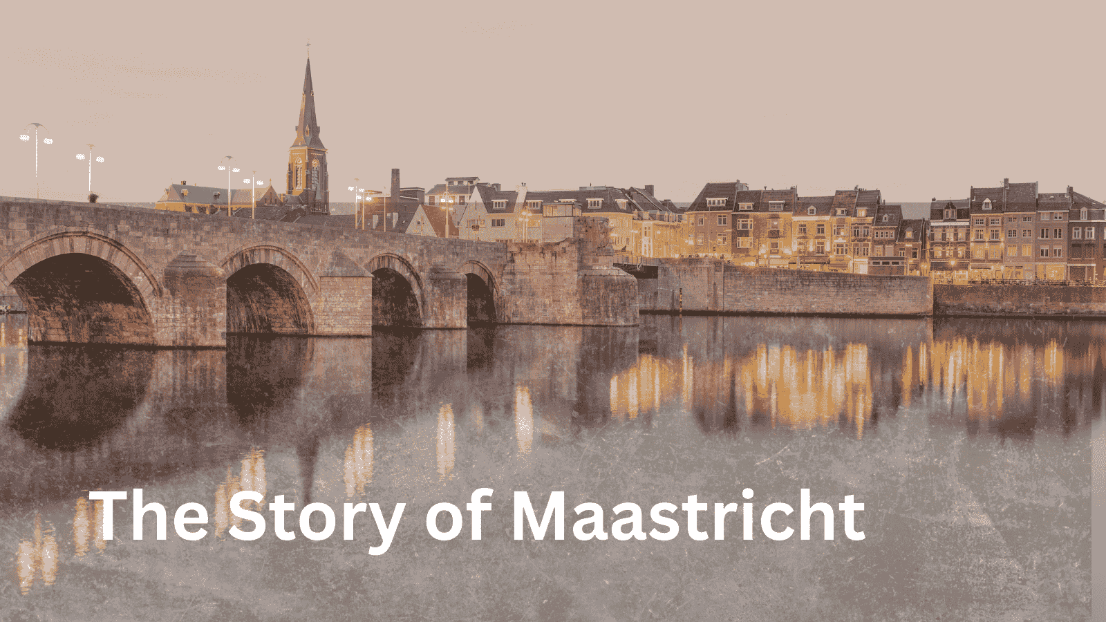 The Maastricht University Library building over the river with historic architecture and cityscape i.