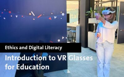 Person using VR glasses at Maastricht University Library for education.
