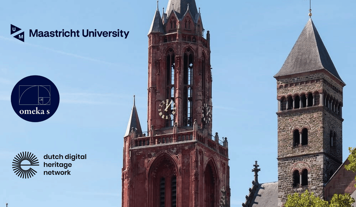Maastricht University Library with historic church towers in the background.