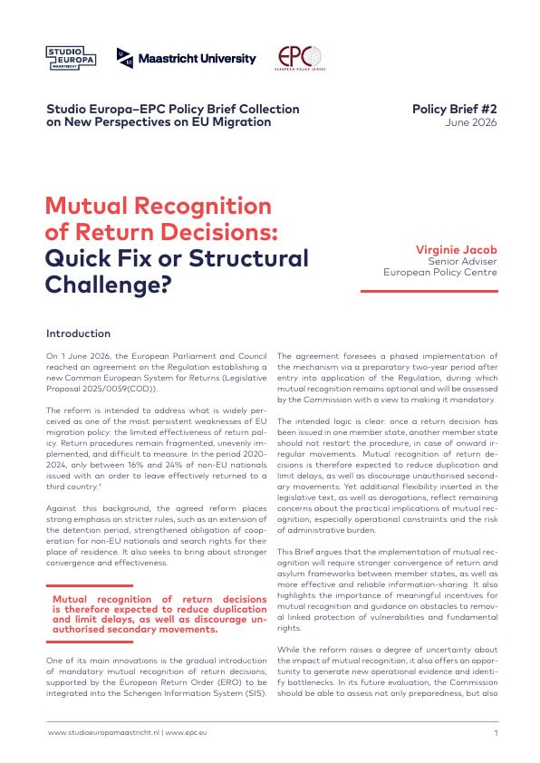 Cover of the Policy Brief Mutual Recognition of Return Decisions