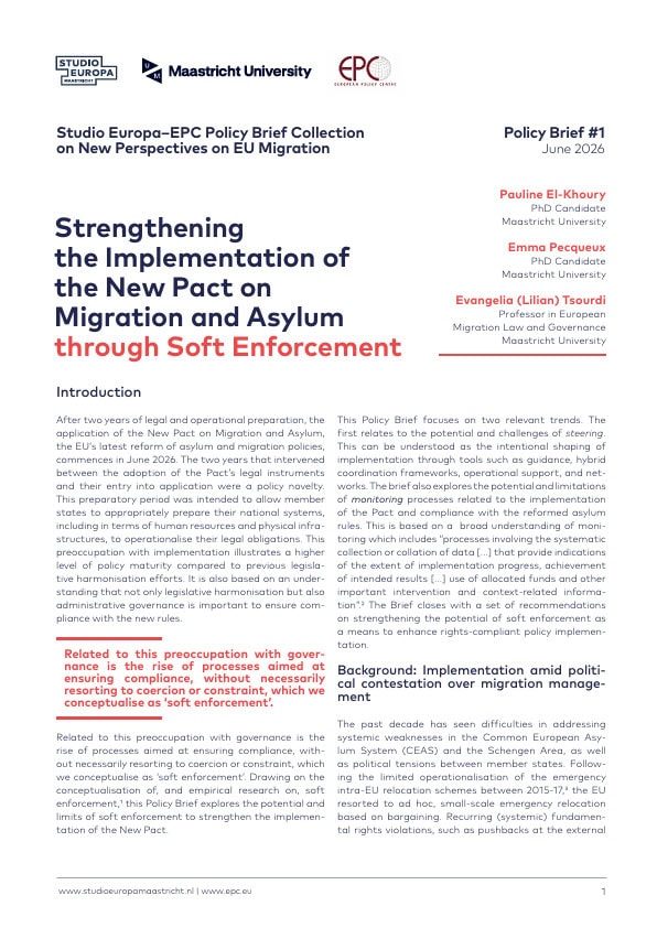 Cover of the brief Strengthening the Implementation of the New Pact on Migration and Asylum through Soft Enforcement