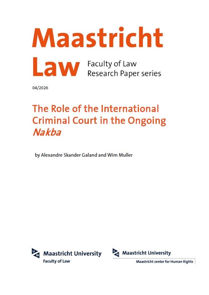 Cover of Maastricht Law research paper on ICC and Nakba.