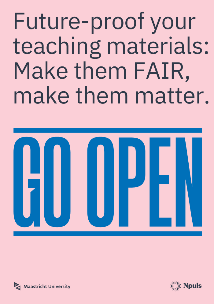 GOOPEN NPULS Image of Npuls GO OPEN campaign with quote: Future-proof your teaching materials: Make them FAIR, make them matter. GO OPEN