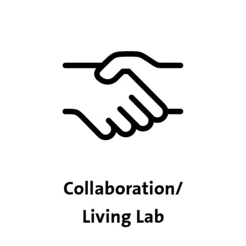 Logo of a handshake depicting collaboration/ living lab