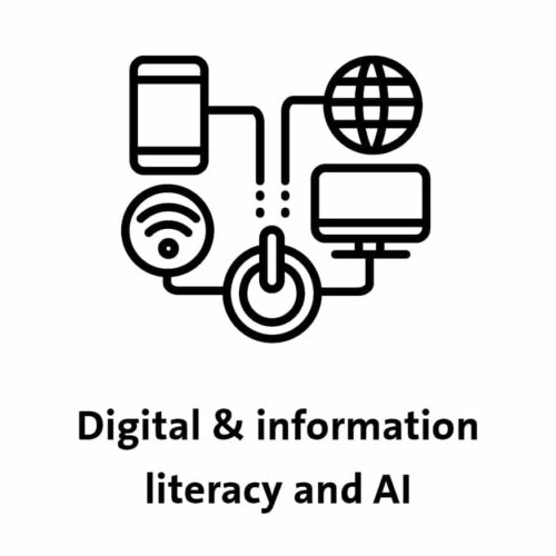 Logo of a network of internet, wifi and devices depicting digital & information literacy and AI