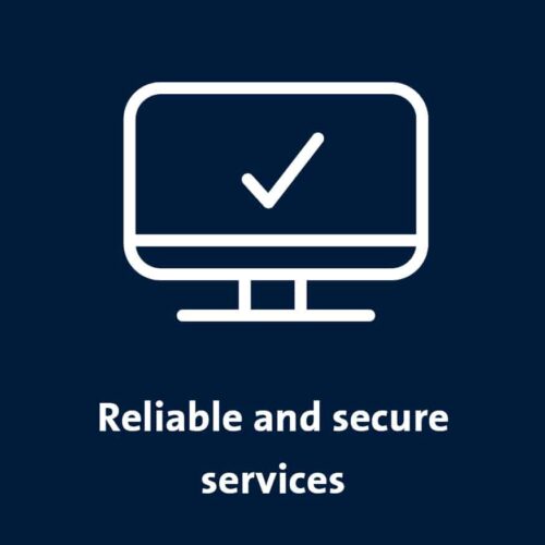 Logo of a computer screen with a checkmark depicting reliable and secure services