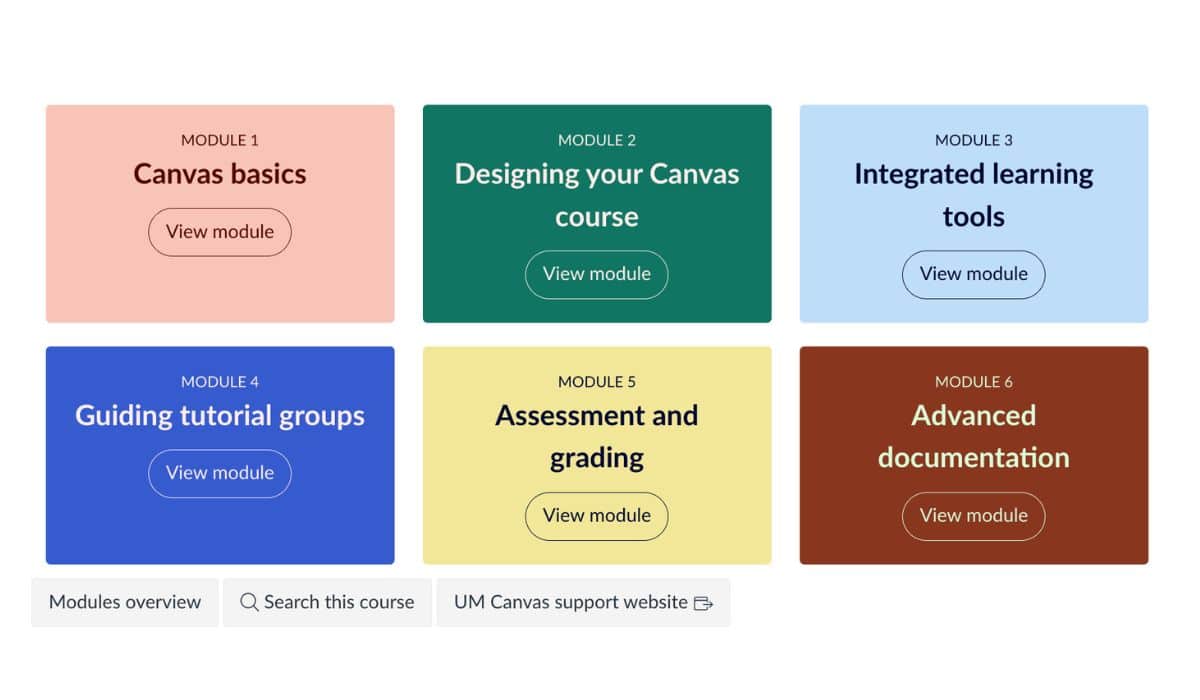 Screenshot of Canvas online training for UM staff