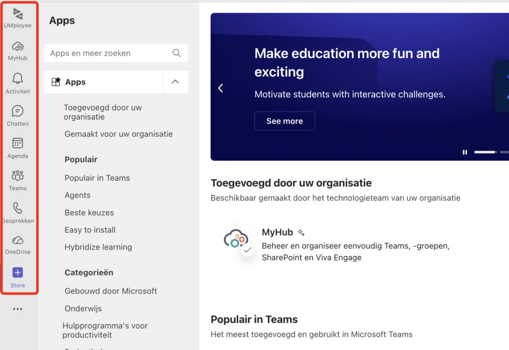 Printscreen of Microsoft Teams menu on the left side of the screen