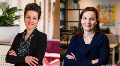 two portrait photos of two women