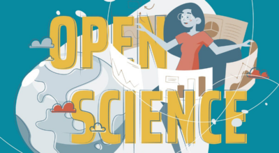 drawing of researcher and the text Open Science