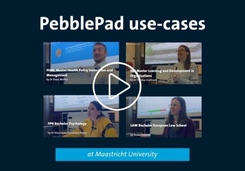 PebblePad use-cases at Maastricht University. You can see 4 small thumbnails of videos from UM employees who talk about their experience with PebblePad.