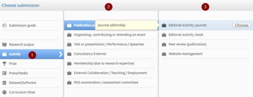 Choose the activity to add in Pure