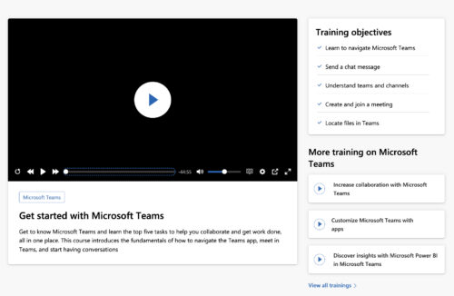 Video tutorial thumbnail for Getting started with Microsoft Teams showing a play button on a black/0.
