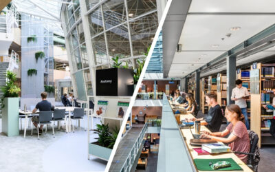 Modern Maastricht University Library with study areas and digital resources.