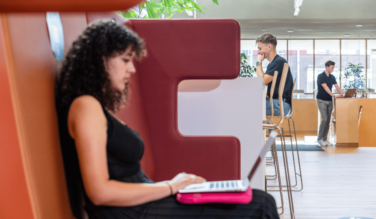 Photo of students working on laptop