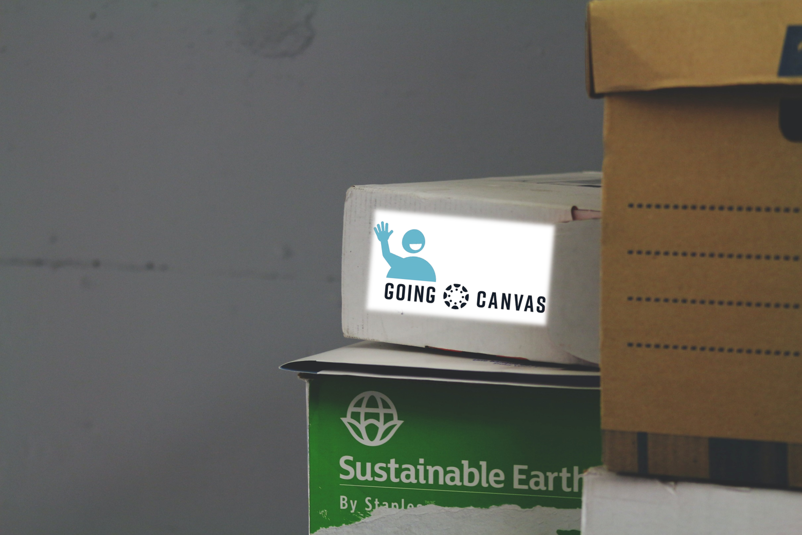 moving boxes with on one of them the going canvas logo
