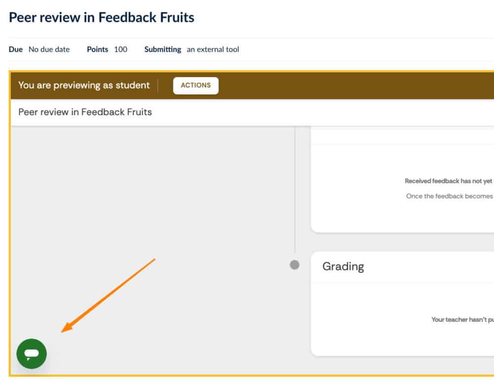an orange arrow points towards the left bottom of the screen where there is a green button to start the chat