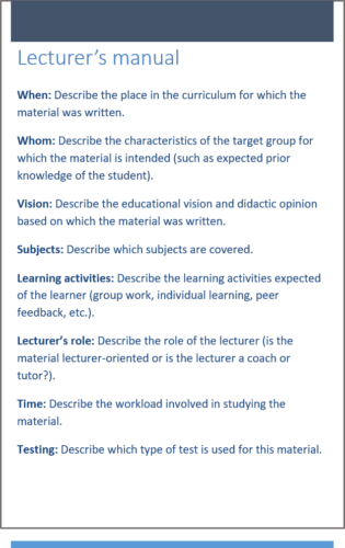 Lecturer's manual when creating material