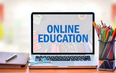 laptop with text online education